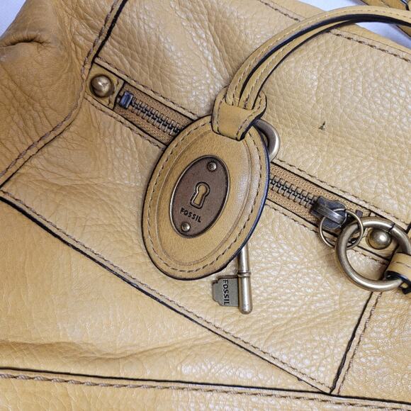 Fossil yellow mustard pebbled leather satchel bag shoulder purse - Picture 13 of 13
